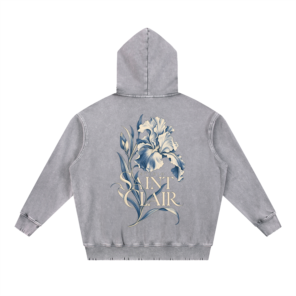 Snow Wash Hand-Frayed Heavyweight  Hoodie