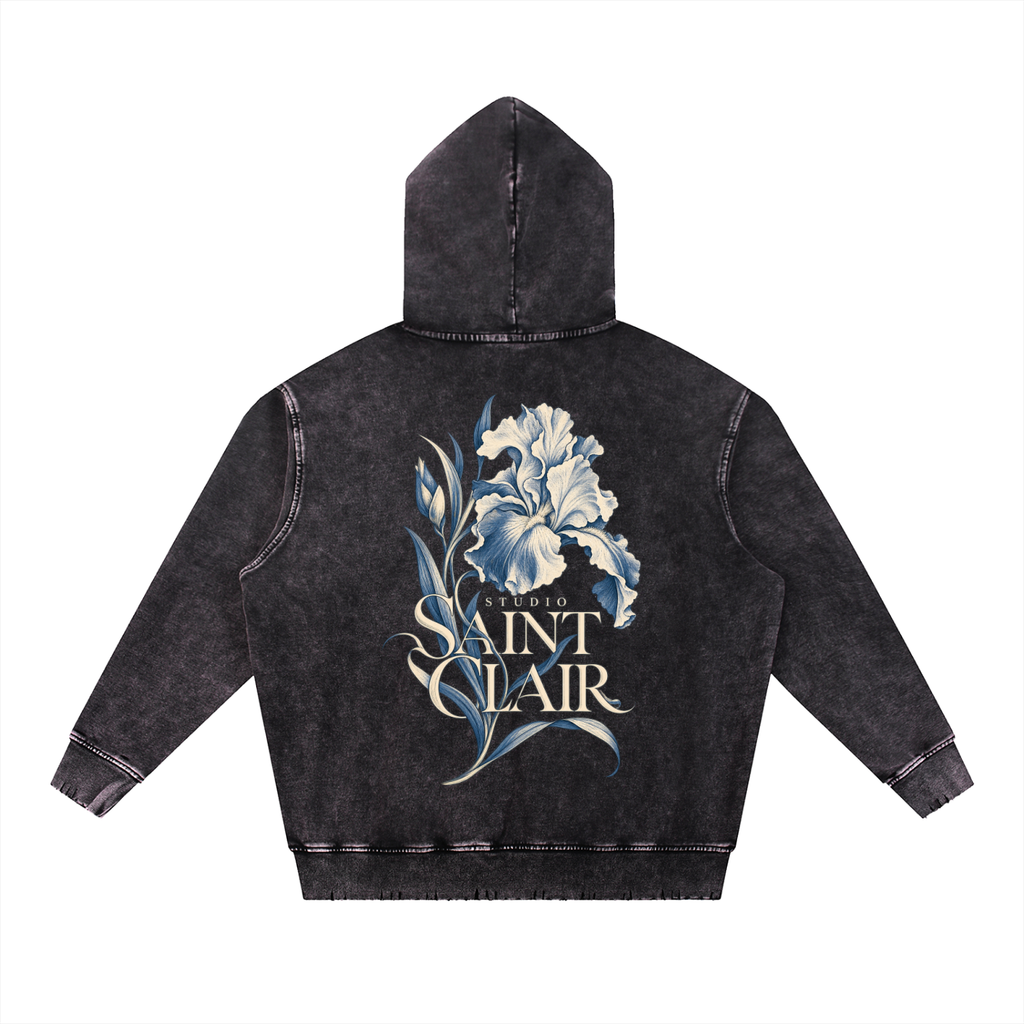 Snow Wash Hand-Frayed Heavyweight  Hoodie
